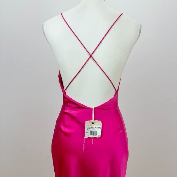 SER.O.YA Leah Silk Slip Dress Pink Mini Deep V Open Back Party Stretch Small NWT - Picture 12 of 14
